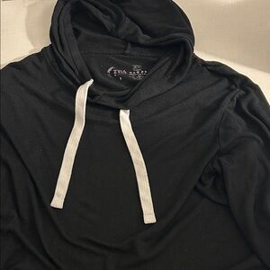 ZYIA Black Boyfriend Hoodie Sweater with White Drawstrings